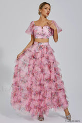 Braylee Purple Stylish Floral Ruched Set