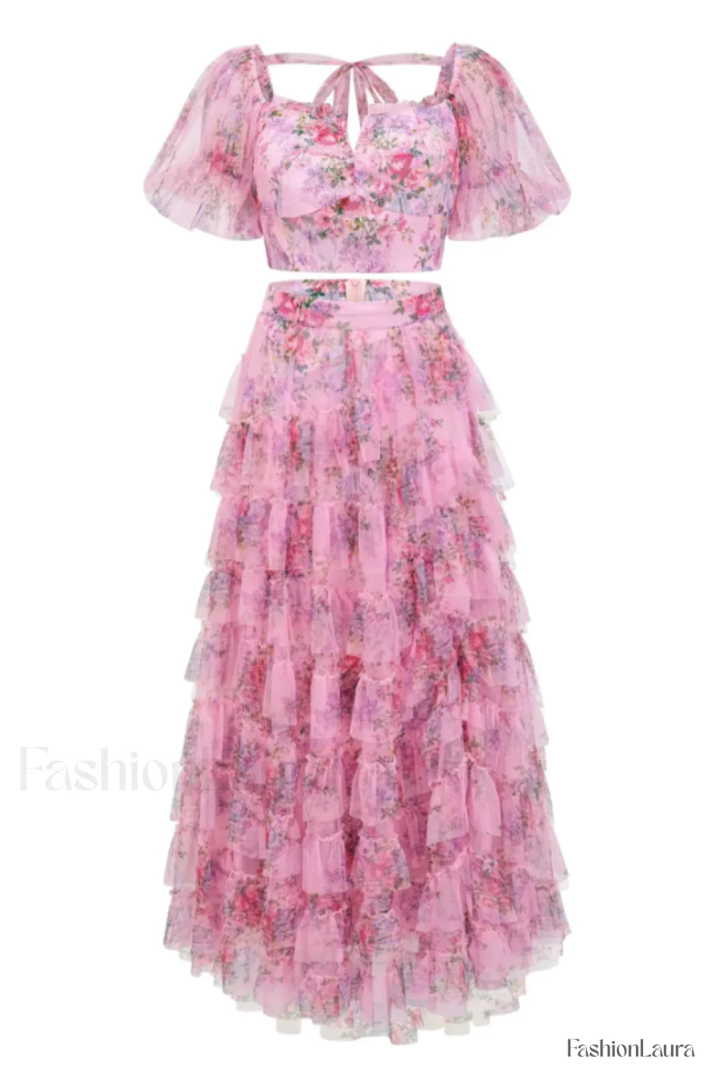 Braylee Purple Stylish Floral Ruched Set S / Pink