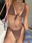 Brown Front Tie Bikini Set Brown / S