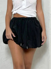 Bubble Drawstring Casual Summer Skirt BLACK / S