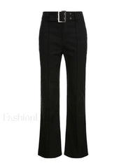 Buckle Belted Flare Leg Pants Flare Leg Pants