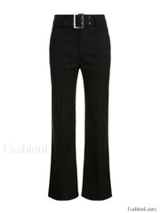 Buckle Belted Flare Leg Pants Flare Leg Pants