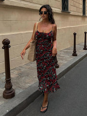 Bulgarian Roses Floral Cami Long Dress Black / XS Dresses