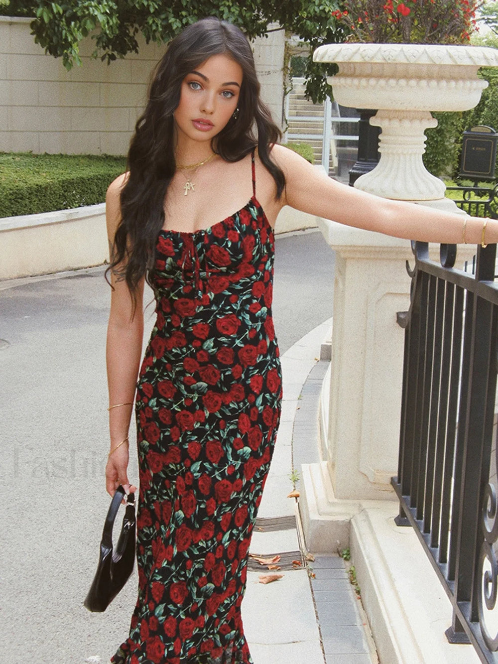 Bulgarian Roses Floral Trendy Cami Long Dress Dresses