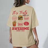 Burgers Chips Back Print Retro Foodie T Shirt Khaki / S