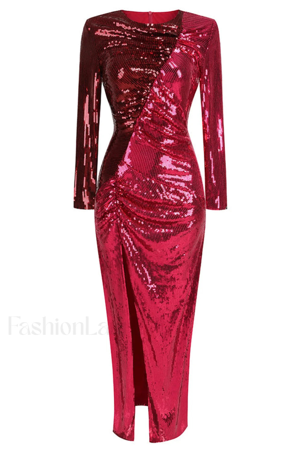 Burgundy Ruched Stylish Sequined Maxi Dress S / Burgundy