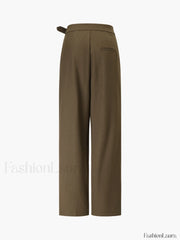 Business Casual Belted Trendy Straight Leg Dress Pants Pants
