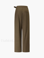Business Casual Belted Trendy Straight Leg Dress Pants Pants