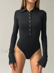 Button Down Collared Bodysuit Bodysuits
