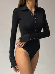 Button Down Collared Bodysuit Black / XS Bodysuits