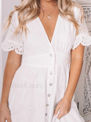 Button Up Eyelet Embroidery Midi Dress Midi Dresses