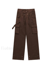 Buttoned High Waisted Cargo Pants Cargo Pants