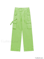 Buttoned High Waisted Cargo Pants Cargo Pants