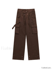 Buttoned High Waisted Cargo Pants Cargo Pants