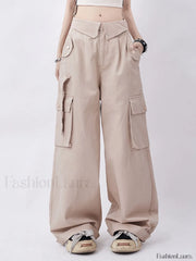 Buttoned High Waisted Cargo Pants Apricot / S Cargo Pants