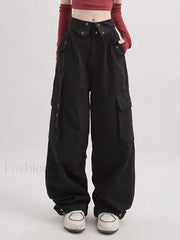 Buttoned High Waisted Cargo Pants Black / S Cargo Pants