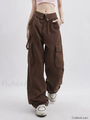 Buttoned High Waisted Cargo Pants Brown / S Cargo Pants