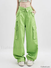 Buttoned High Waisted Cargo Pants Green / S Cargo Pants