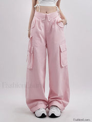 Buttoned High Waisted Cargo Pants Pink / S Cargo Pants
