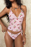 Halter Floral Print Ruffle Trim Two Piece Swim Set