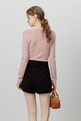 Elegant Slit Neck Tied Waist Knit Top