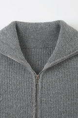 Minimalist Solid Color Double Zipper Stand Collar Sweater