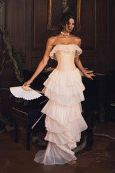 Tiered Chiffon Corset Mermaid Hem Prom Dress