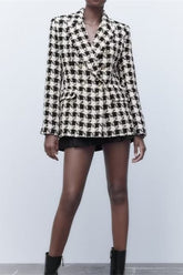 Houndstooth Double Breasted Blazer