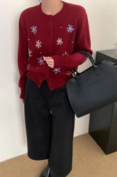 Snow Pattern Knit Christmas Cardigan