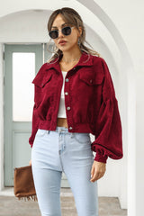Button Up Corduroy Short Jacket Red / S