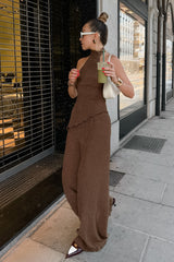 Green Halter Neck Top Pleated Wide Leg Pants Set