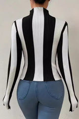 Classic Black White Vertical Stripe Knit Top