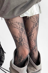 Retro Lace Grey Fishnet Tights