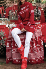 Christmas Knit Snowflake Print Loose Turtleneck Mini Dress