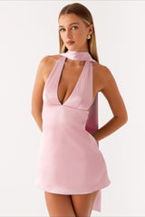 Deep V Backless Ribbon Cocktail Dress