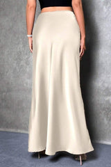 Silky Solid High Waist Satin Maxi Skirt