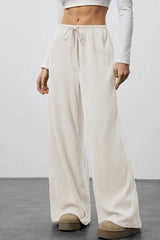 Draped Drawstring Wide Leg Knit Pants