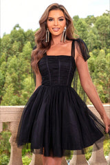 Off-the-shoulder Mesh Lace-up Cocktail Dress