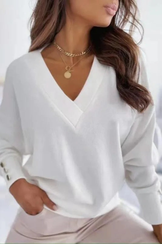 V Neck Button Knit Pullover Sweater