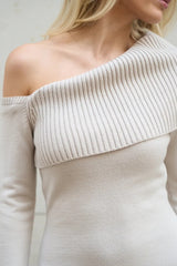 Off Shoulder Foldover Sweater Dress