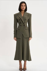 Structured Flowing Striped Fitted Two Piece Blazer Skirt Set