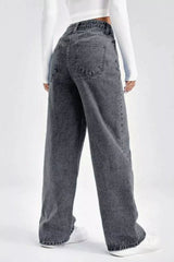 Grey Vintage High Waist Straight Jeans