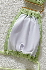 Backless Drawstring Tie Two Piece Bikini Set
