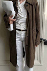 Brown Suede Retro Long Sleeve Overcoat
