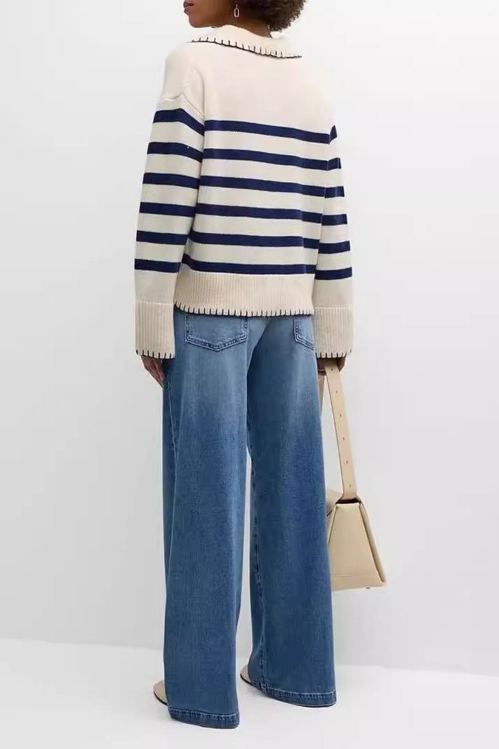 Striped Color Block Polo Sweater