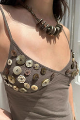 Edgy Corset Button Accent Back Cutout Tank Top