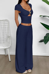 Y2K Crop Tank Top Wide Leg Two Piece Pants Set