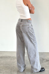Vintage Low Rise Washed Straight Jeans