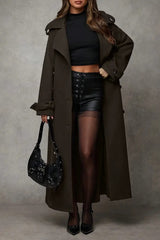 Long Notched Lapel Wool Blend Overcoat