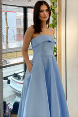 Elegant Satin Slip Vintage Formal Dress S / Blue